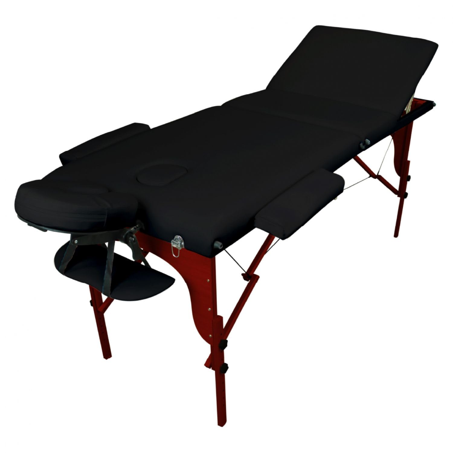 Vivezen - Table de Massage Pliante 3 Zones en Bois foncé avec Panneau Reiki + Accessoires et Housse de Transport - Noir