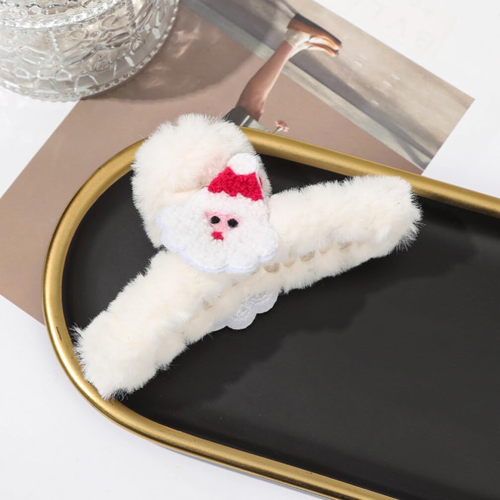 Didiseaon 2pcs Christmas Hair Claw Clips Santa Claus Fluffy Fuzzy Hair Clips Xmas Grip Barrettes Clamps Christmas Accessories for Women Girls Supplies - Image 2