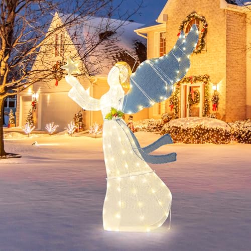 GYMAX 152 cm beleuchteter Weihnachtsengel, groß Weihnachtsdeko Engel...