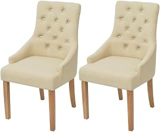 vidaXL 2X Sillas de Comedor Clásicas de Tela Color Crema Patas Madera de Roble