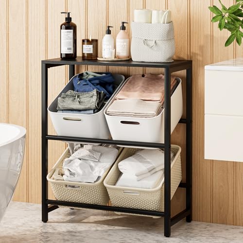 Apetaccat Getränkekistenregal für 4 Kisten mit Ablage, stabiles Metall Getränkeregal freistehend, platzsparender Kistenständer für Bier- & Wasserkisten, Schwarz, für Küche, Keller & Wohnzimmer