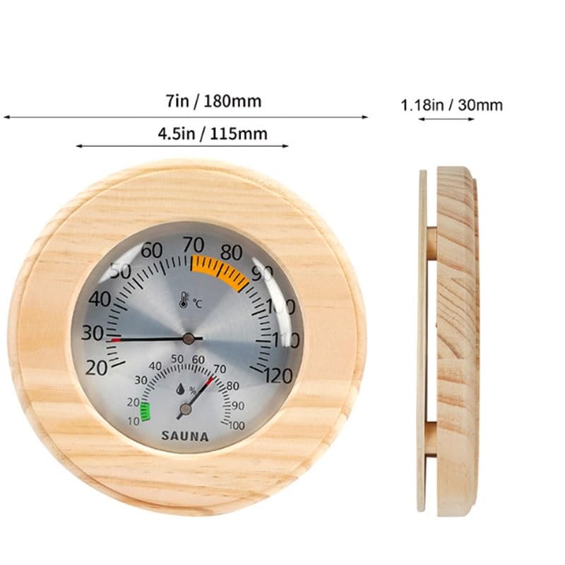 Round Indoor Temperature Humidity Meter with Wooden Outer Frame for Home Bathrooms