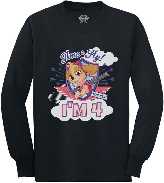 Tstars I'm 4 Paw Patrol Skye 4th Birthday Gift Toddler Kids Long sleeve T-Shirt