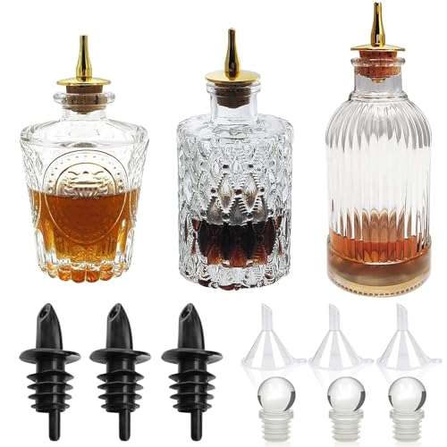 LINALL Bitters Bottle Set, Glass Vintage Dash Top (3 Pack)