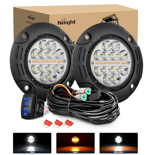 Image of Nilight Flush Mount LED Light Pods 5Inch 36W Amber White 3 Lighting Modes | 2PCS Fog Lights Spot Flood Beam with Dual Control 18AWG Wiring Harness for Truck Pickup Golf Cart UTV ATV SUV Boat 4x4 Car