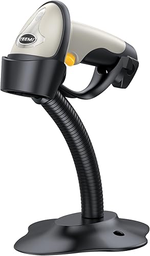 TEEMI Escáner de código de barras Bluetooth con soporte opcional, lector de código de barras automático de mano láser 1D para iPhone, iPad, Android,