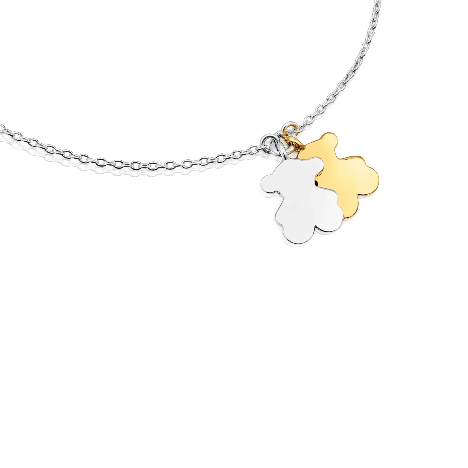 TOUS Pulsera de Plata de Primera Ley para Mujer con Doble Oso de 10mm en Plata y Baño en Oro y Cierre Deslizante, Colección Sweet Dolls