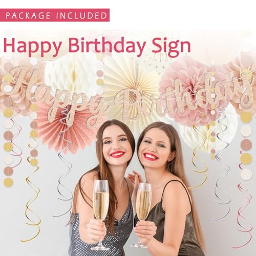 Image of Boho-Pink Birthday Decorations, Happy Banner, Women Paper Lanterns Honeycomb, One Sweet Peach Streamers Garland, Retro Blush Pink Beige Metallic Gold Balloon for Birthdays Party Decor