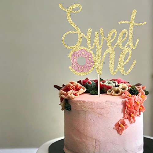 Bejotaa Donut Sweet One Cake Topper- 1St Birthday Cake Topper, Cake Topper For 1St Birthday, Smash Cake Topper, Candyland Sweet One Cake Decorations (Golden) #TOP5