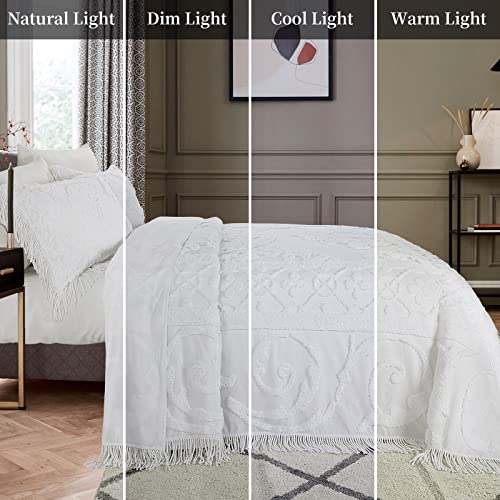 Hombys Oversized King Chenille Bedspread 120X120 With Maching Shams, 100% Cotton Tufted Bedding Coverlet 3 Pieces Set With Tassels, Machine Washable #TOP7