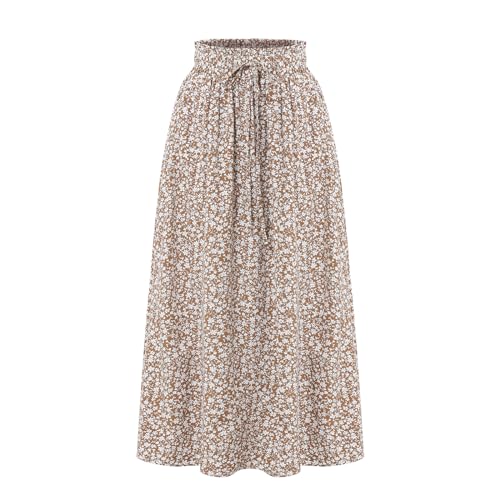 Women's Elastic Waist Skirt Floral Casual Skirt with Pockets in Spring Summer and Autumn