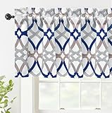 DriftAway Alexander Pattern Match Blackout Valances for Windows 250GSM Geometric Moroccan Mid Century Rod Pocket 52 Inch by 18 Inch Plus 2 Inch Header Navy and Gray 1 Pack