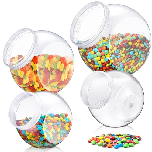 Willinglong 4 Pcs 40/60/80 oz Plastic Candy Jar with Lid for Candy Buffet Large Storage Jar Clear Food Storage Canisters Kitchen Countertop Container for Cookies Snacks Indoor Outdoor