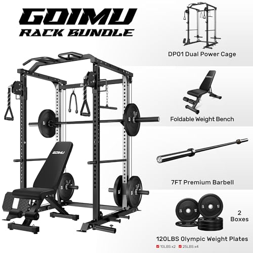 Image of DP01 Power Cage, 2000LBS Squat Rack with Cable Crossover and Dual Independent Pulley System, Full Cage for Full Body Training, Power Rack with More Training Attachments for Home Gym