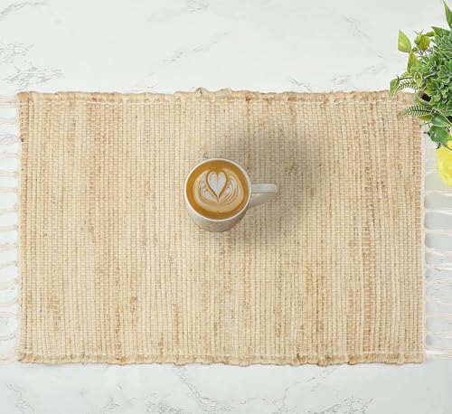 Image of The Home Talk Hand-Made Tablemat - Vintage Mats for Parties, Dining Table, Coasters - Decorative Placemats - 100% Jute Natural Fibers - Pack of 6 (13 x 19 Inches - Natural)
