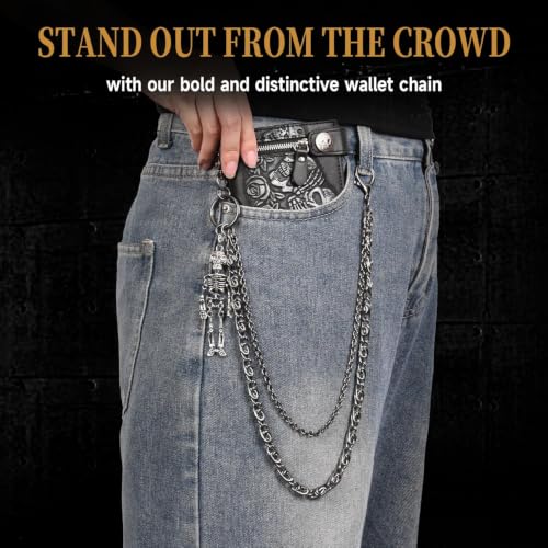 Image of ZEKEE Pants Chain and Wallet Chain for Men Women, Skull & Retro Punk Chain for Jeans, Biker Streetwear Keychain Accessory