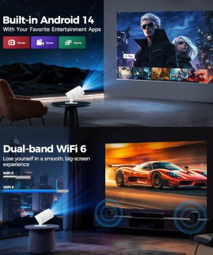 Image of Magcubic Mini Projector with WiFi and Bluetooth, 4K Support Smart Portable Projector, Small Proyector with 200ANSl & AutoKeystone, 180 Rotation HY300Pro Video Proyector for Bedroom, Movie, Outdoor