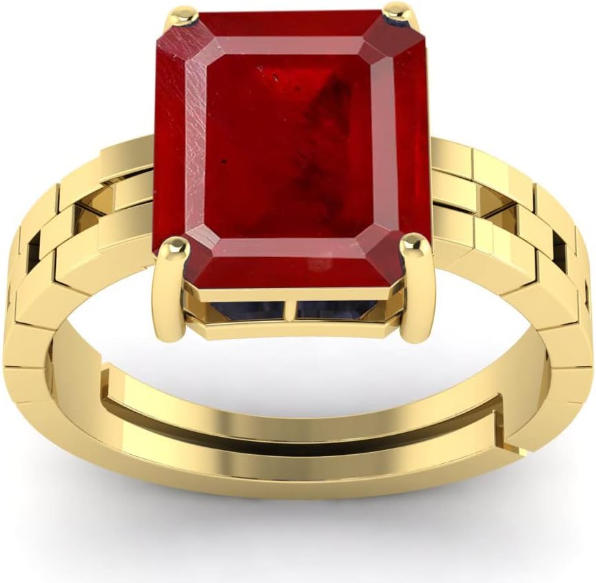 RUBY RING 5.25 Ratti To 5.00 Ratti Natural Ruby Ring Gold Plated Adjustable Ring Astrological Gemstone for Men and Women (Lab - Tested)WITH CERTIFICATE