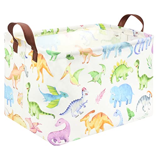 Image of FXOCSHE Rectangle Dinosaur Basket,Kids Toy Storage Bin,Storage Bins Organizer for Boys Nursery Hamper,Baby Room Decor,Gift Basket for Boy and Girl(Dinosaurs)