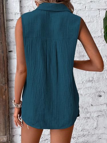 Image of GLASGO Women's 100% Cotton Sleeveless Button Down Shirt | Casual Summer Collared Tank Top | Soft Breathable Fabric Stylish Piece