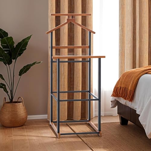 IDIMEX Valet de Chambre Kanna chevalet de Nuit Double Portant pour vêtements, en Bambou Noir et Vintage