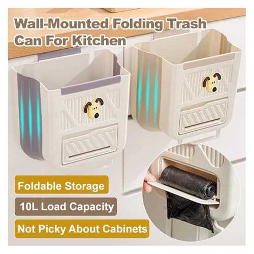 Caneca de basura colgante plegable para cocina 7L beige miniatura 2