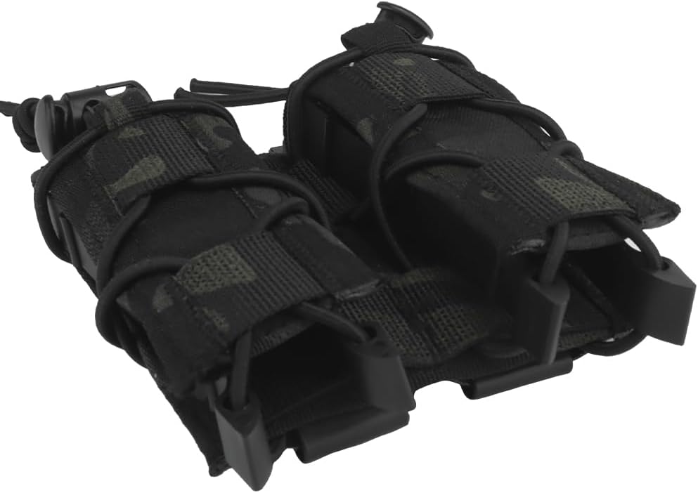 Tactical Double 9mm Mag Pouch,Molle Pistol Flashlight Magazine Pouch Torch Holder,Malice Clip for MOLLE PLAS Vest Belt