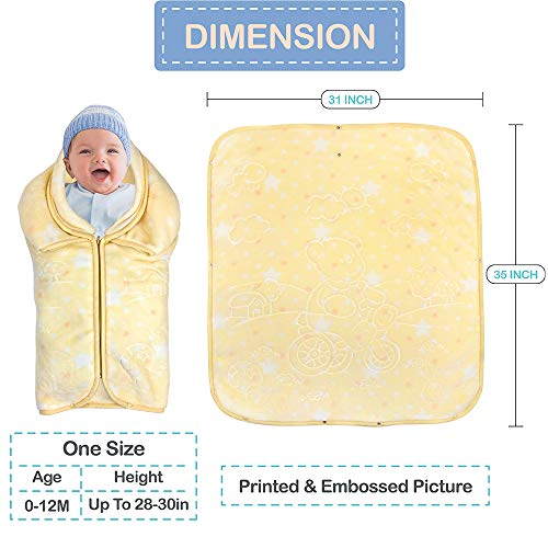 Image of JOIE BEAN Swaddle Blanket Adjustable Baby Wrap | Toddler and Baby Blanket 2 in 1 Sleep Sack Bag | Soft Micro Plush Fleece Infant Sleeping Bag and Wearable Blanket| 35 x 31 Inches Yellow