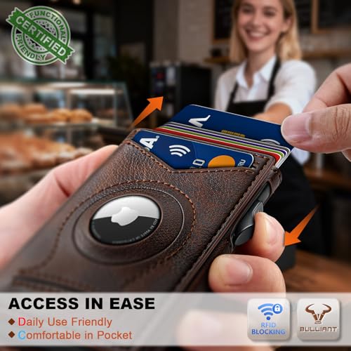 Image of BULLIANT Men Slim Leather Wallet Metal Case Money Clip-Magnetic Closure