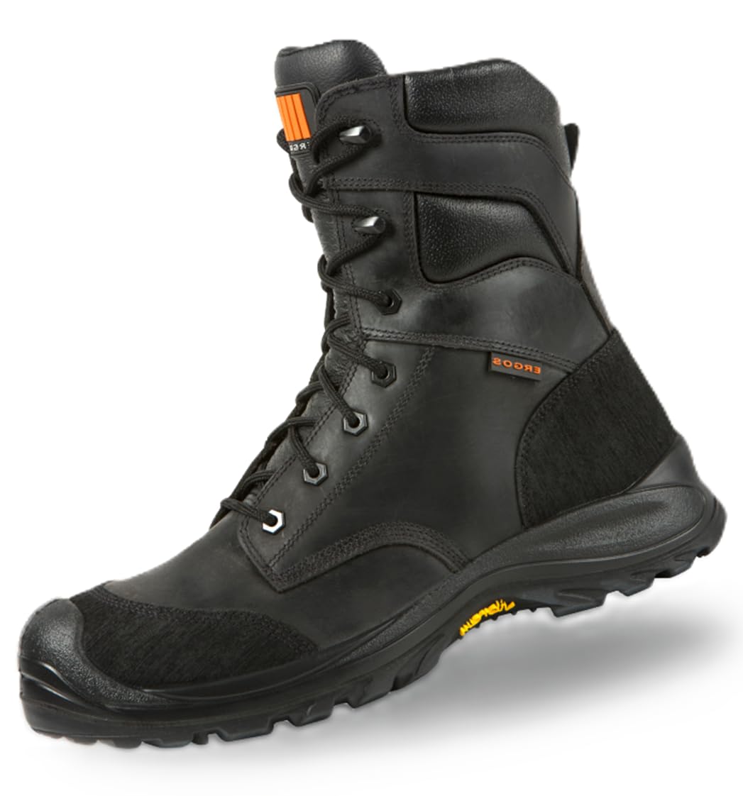 Ergos Montana 3 S3 SRC | Chaussures de Sécurité Montantes | Type Rangers de Sécurité | Semelle en Composite Antiperforation & Vibram pour Adhérence Renforcée | Antidérapante | Mixte | Noir