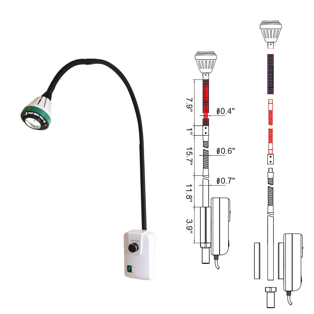 GOOSENECK Led Mobile Orthopedics Exam Light Surgical Medical Surgery Gynecology 9W Exam Lamp with Wall Mounted Clamp