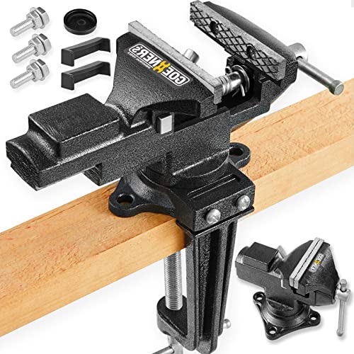 GOEHNER's Dual-Purpose Bench Vise, 3.3" Universal Home Vise With 360° Swivel Vice Base And Heavy duty Clamp-On Table Vise with Quick Adjustment for Woodworking