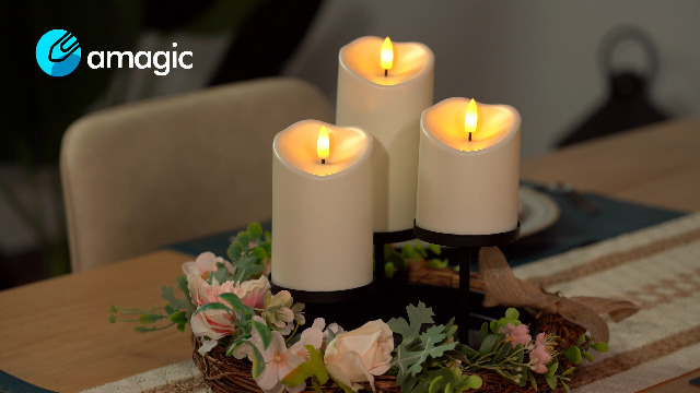 Image of Amagic Flickering Flameless Candles, Waterproof Outdoor Indoor Battery Operated LED Candles with Remote Timers, Won't Melt, Ivory Plastic, D3 x H4 5 inch 6 inch, Set of 3 (Pack of 2)