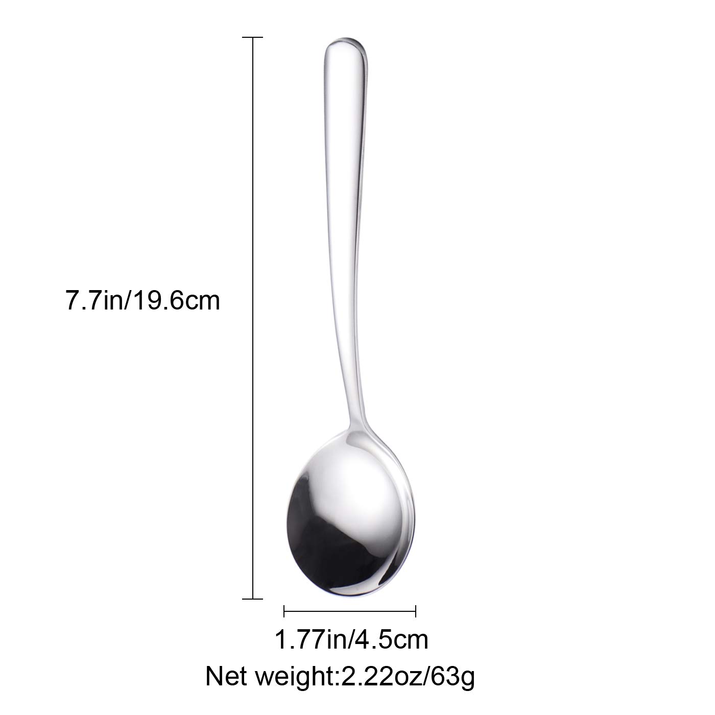 IRONX - Juego de 6 cucharas de sopa de acero inoxidable 18/10, grandes, resistentes y redondas, serie Elegance, 7.7 pulgadas de largo, 2.2 onzas de peso (cucharas de sopa más grandes)