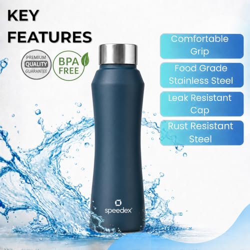 Image of Speedex Stainless Steel Water Bottle 1 Ltr, Leak Proof Screw Cap, BIS Approved 1000 ml Metal Bottle For Daily, Office, School, Gym, Travel Use for Men, Women, Kids, Adults, Teal Blue, Set of 1