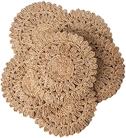 Laquedecraft 13.8" Set of 6 Round Corn Husk Placemats | Boho Wove...