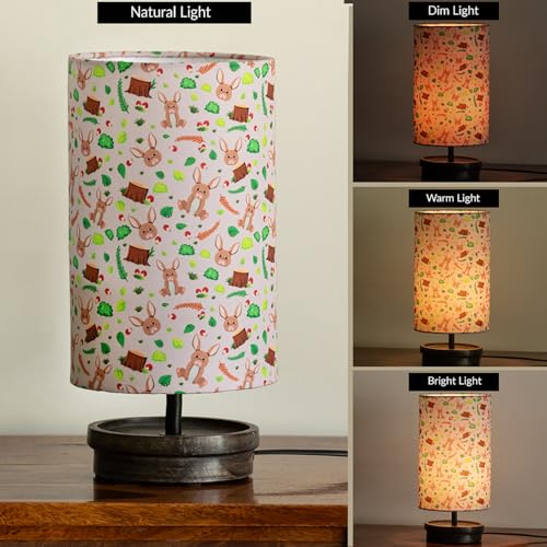 Image of ExclusiveLane 'Rabbit & Grove' Mango Wooden Table Lamp for Bedroom Living Room Home Decoration & Bedside Lamp Bed Lamps for Side Table Side Lamp for Bed Room (33.8 Cm, Without Bulb, Handcrafted)