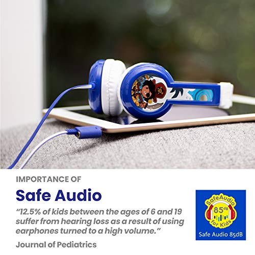 ONANOFF BuddyPhones Connect, Volume-Limiting Kids Headphones, Foldable and Durable, Built-in Audio Sharing Cable with in-Line Mic, Best for Kindle, iPad, iPhone and Android Devices, Blue and Green