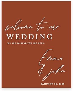 Andaz Press Custom Large Wedding Welcome Sign, 16" x 20" Fall Boho Terracotta Personalized Canvas Welcome Sign Sign Our Canvas Modern Welcome Sign for Wedding Ceremony Reception Guestbook Alternative
