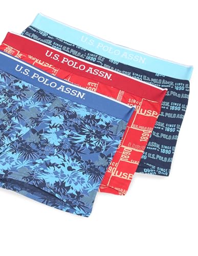 Image of U.S. Polo ASSN. Mens OET01 Mid Rise Printed Underwear Trunks - Pack of 3