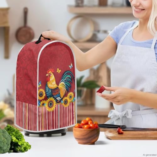 Image of Rooster Butterfly Sunflower Blender Dust Cover, Anti Fingerprint Polyester Stand Mixer or Coffee Maker Appliance Covers, Dust Proof Stain Resistant Blender Cover for Kitchen Appliance