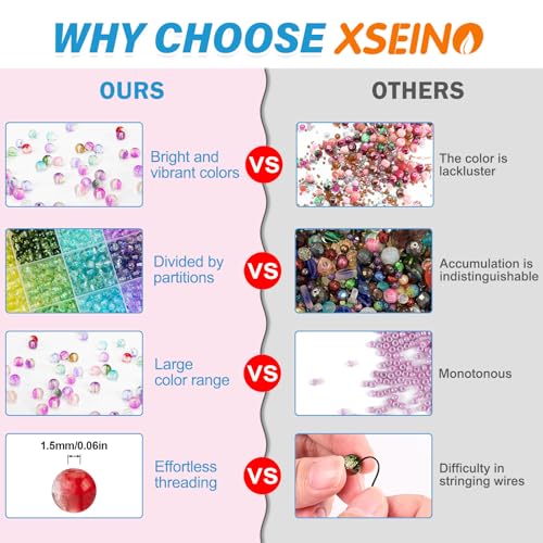 Image of XSEINO 24 Colors 1200PCS Transparent Gradient Glass Beads Kit 6mm DIY Craft Glass Beads, Fit for Bracelets, Jewelry Making, Necklace