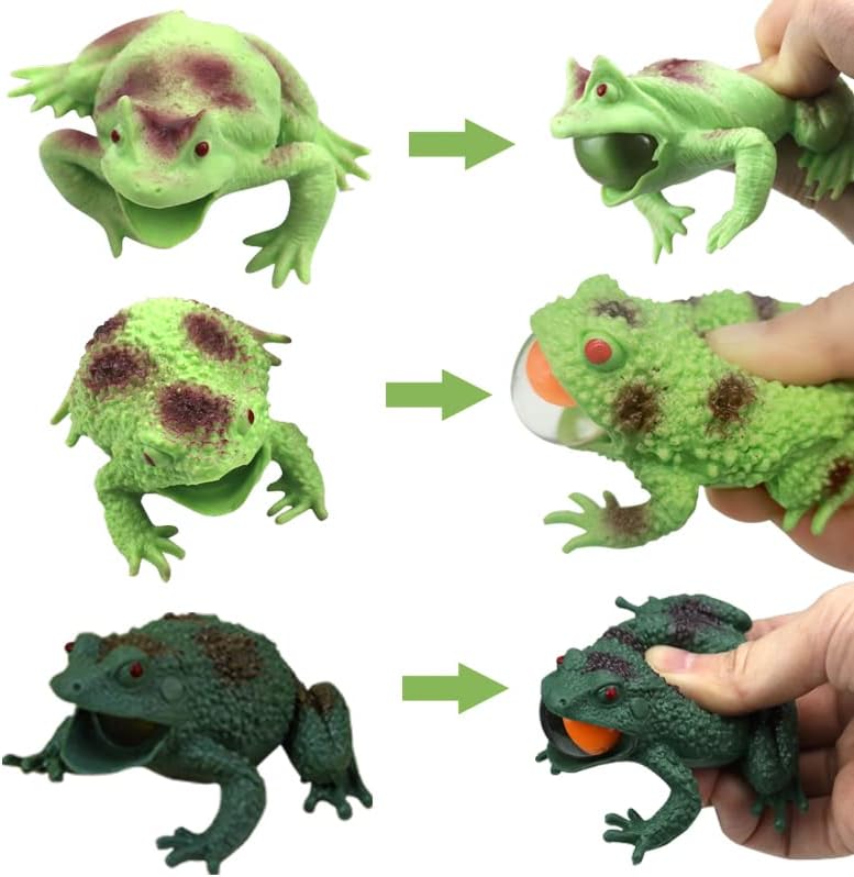 Miniatura 5 de Juguetes para apretar, 3 unidades, rana verde, juguetes para ansiedad de rana antiestrés, para niños y adultos, bolas de alivio del estrés para giif