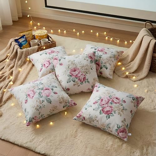 Image of Clasiko Cotton Cushion Covers 20x20 - Set of 5 Decorative Cushion Covers, Rosette Royal, Soft Cotton, Hidden Zip, Sofa & Bedroom Decor