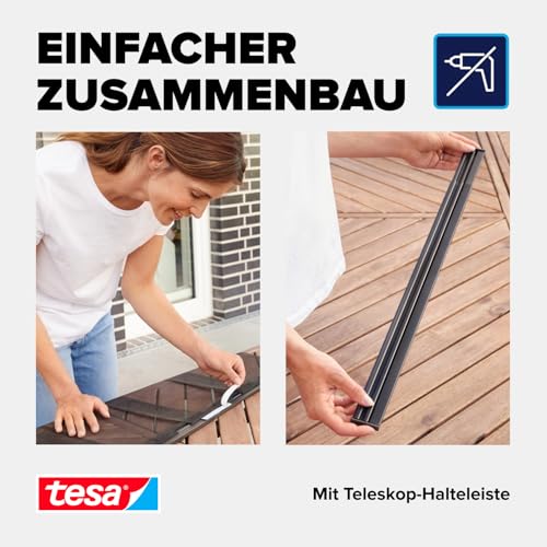 tesa INSECT STOP Aluminium Lamellen Vorhang Premium - teleskopierbarer Insektenschutzvorhang - für Balkon- und Terrassentüren - einfache Montage ohne Bohren - 95 x 220 cm - Anthrazit (Durchsichtig)