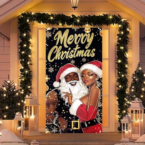 Image of BlissYard Holiday Door Cover Winter Porch 35x71 Inch Polyester
