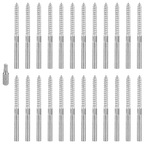 YFLeomry 24 tornillos M8 de acero inoxidable, M8 x 100 mm, tornillos torx, tornillos de doble rosca, pernos roscados, acero galvanizado, tornillos para madera, accesorios para el montaje de muebles