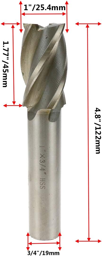 End Mill 1" Cutting Dia 3/4" Shank Dia Straight Shank 4 Flute End Mill Drill Bit