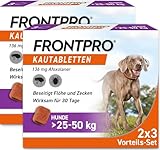 FRONTPRO Hund XL - Kautablette gegen Zecken & Flöhe (große Hunde 25 bis 50 kg) - 2x3 Kautabletten für 6 Monate Zecken- und Flohschutz