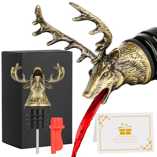 LULLEA Deer Head Liquor Pourers Spout, Deer Wine Bottle Pourer and Stopper for Wine Spirits, Stag Gifts Birthday Gifts Hunting Gifts for Hunters Men Women, Bronze